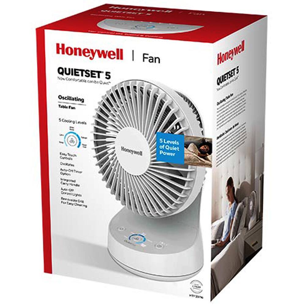 Honeywell | Fan QUIETSET'5 Now Oscillating Table Fan 5 Cooling Levels

Honeywell QUETSETS

Easy Corsule Chollates Amotter Open Interated CarryHinda Note Convel Liyes PorCasyDearing Removable Dia

Honeywell
5 Levels of Quiet Power

MERITH