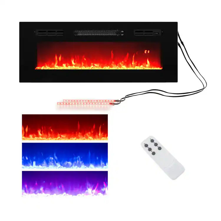 SlickBlue - Electric Recessed Fireplace Heater with LED Lighting and Remote Control - Black