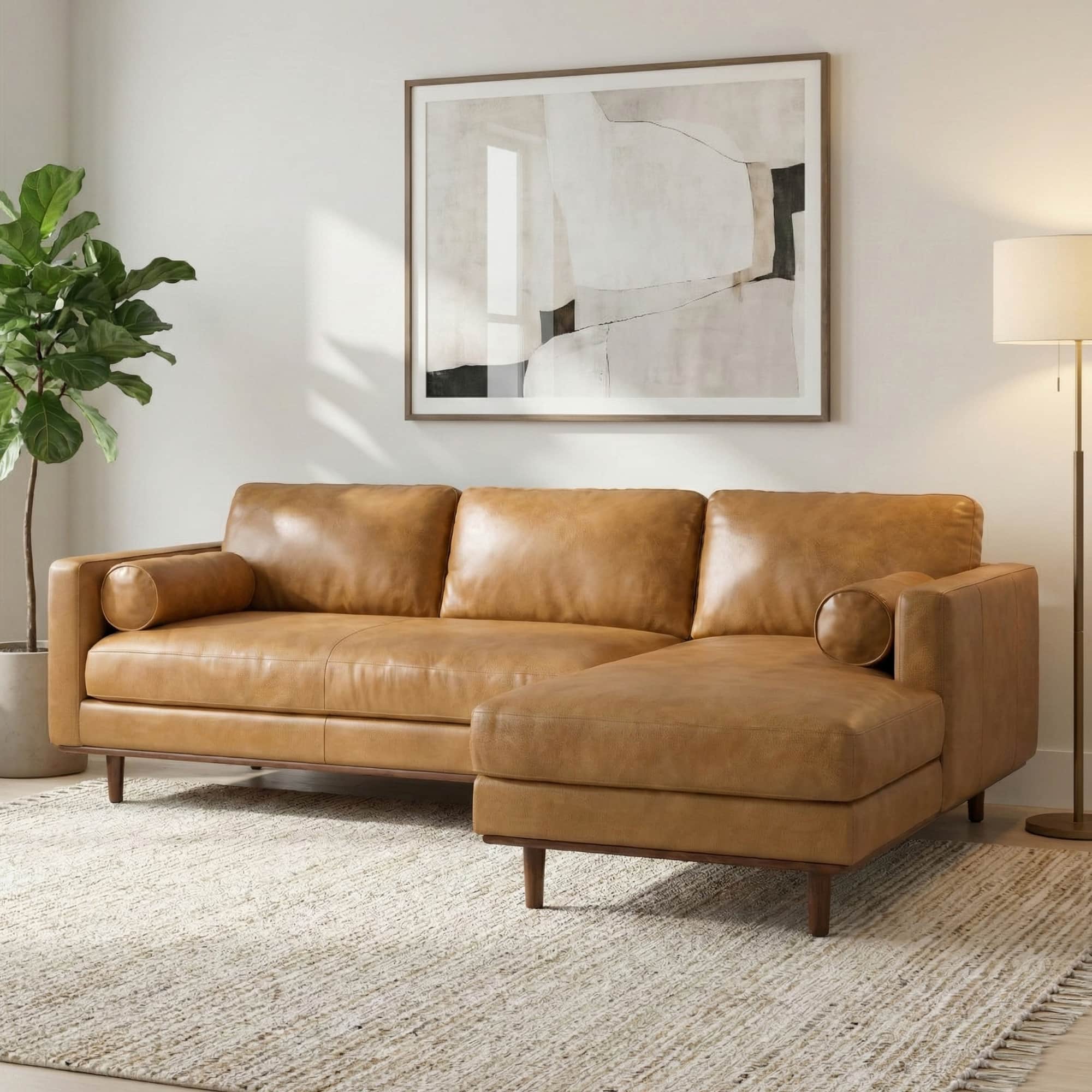 Simpli Home - Morrison Mid Century Right Sectional 102 inch Wide Sofa Sectional in Sienna Genuine Leather - Sienna