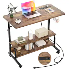 Aheaplus - Small Height Adjustable Standing Desk with Power Outlets and Shelves, Max Height 41 Inches - Brown