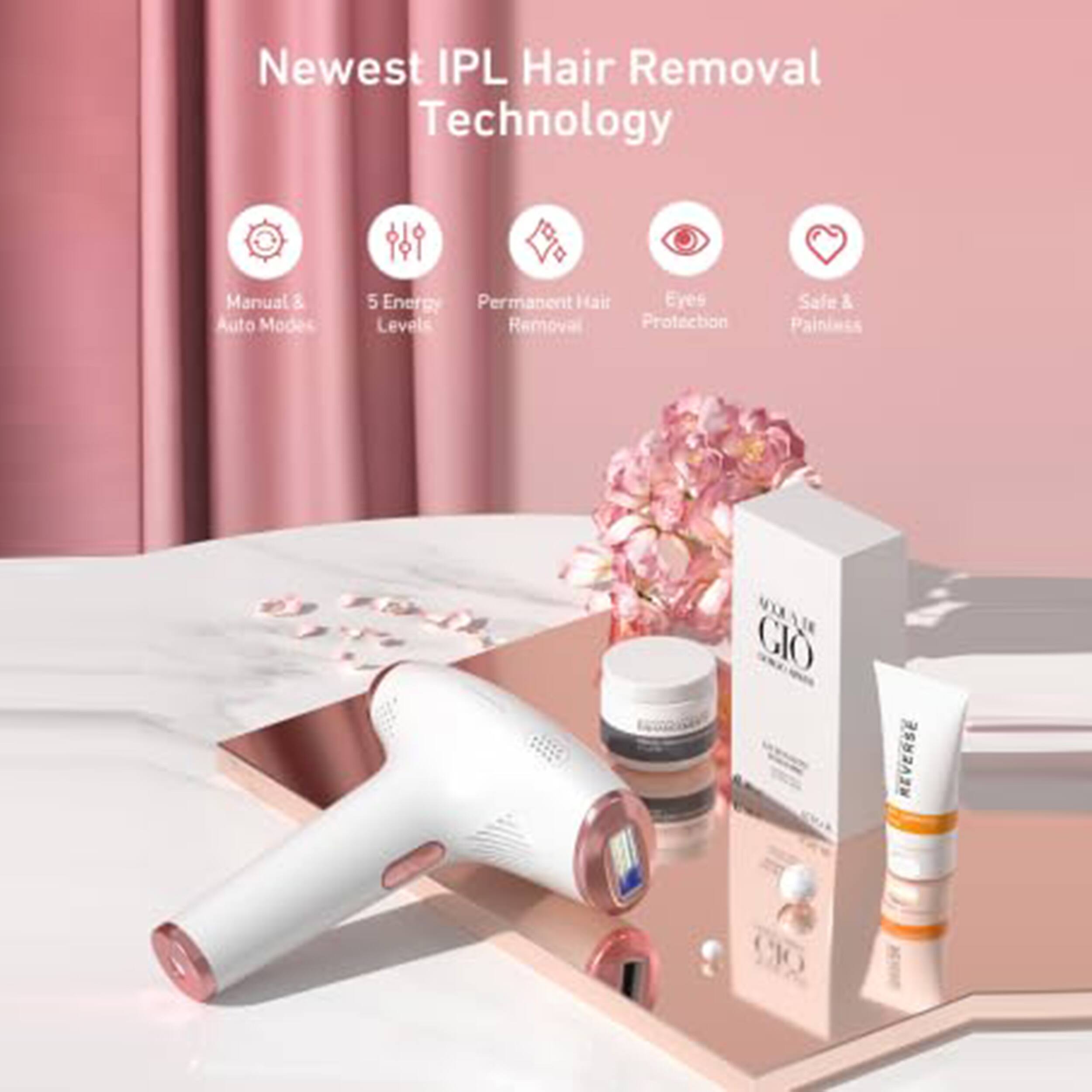 Newest IPL Hair Removal Technology

- Manual & Auto Modes
- 5 Energy Levels
- Permanent Hair Removal
- Eyes Protection
- Safe & Painless