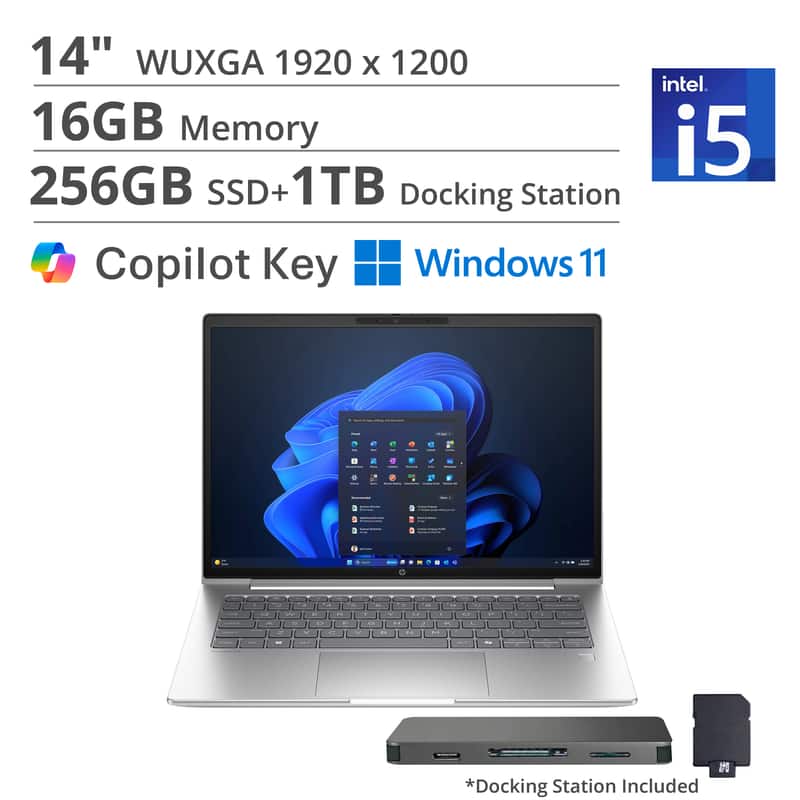 HP - ProBook 4 G1iR 14" WUXGA Laptop,Intel i5-1334U,Intel Iris X GPU,16GB RAM,256GB SSD+1TB Dock Station,Win 11 - Silver