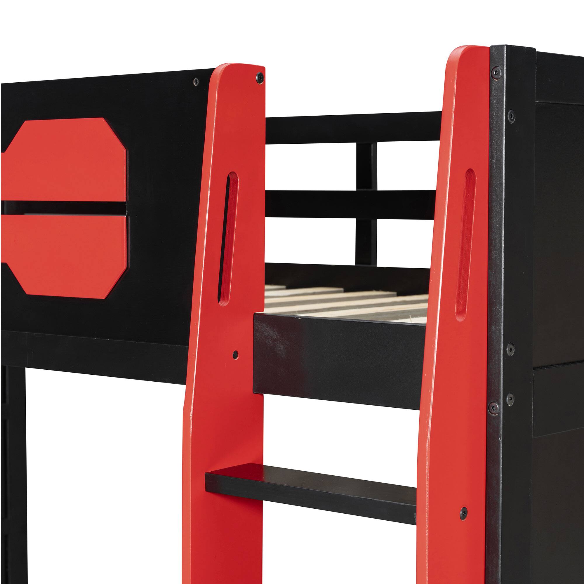 Alt View 2. Anysun - Twin Size Wood Loft Bed with Desk, Multi-storage Shelves and RGB Light - Red.