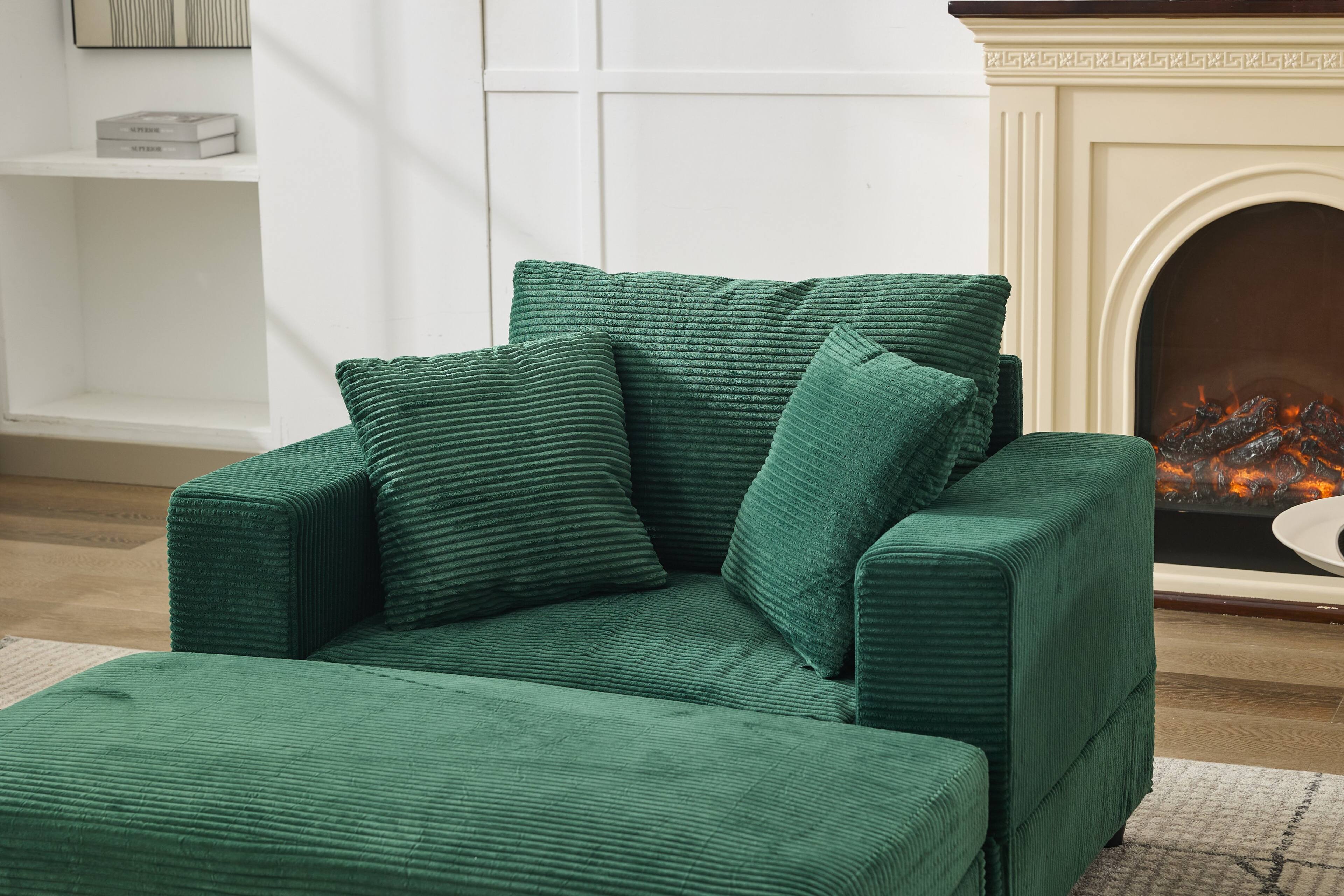 Alt View 2. TinyHomie - Chaise Lounge Chair with Removable Storage Ottoman Accent Sofa Bed Upholstered Sleeper Couch Bed with Pillows - Green.