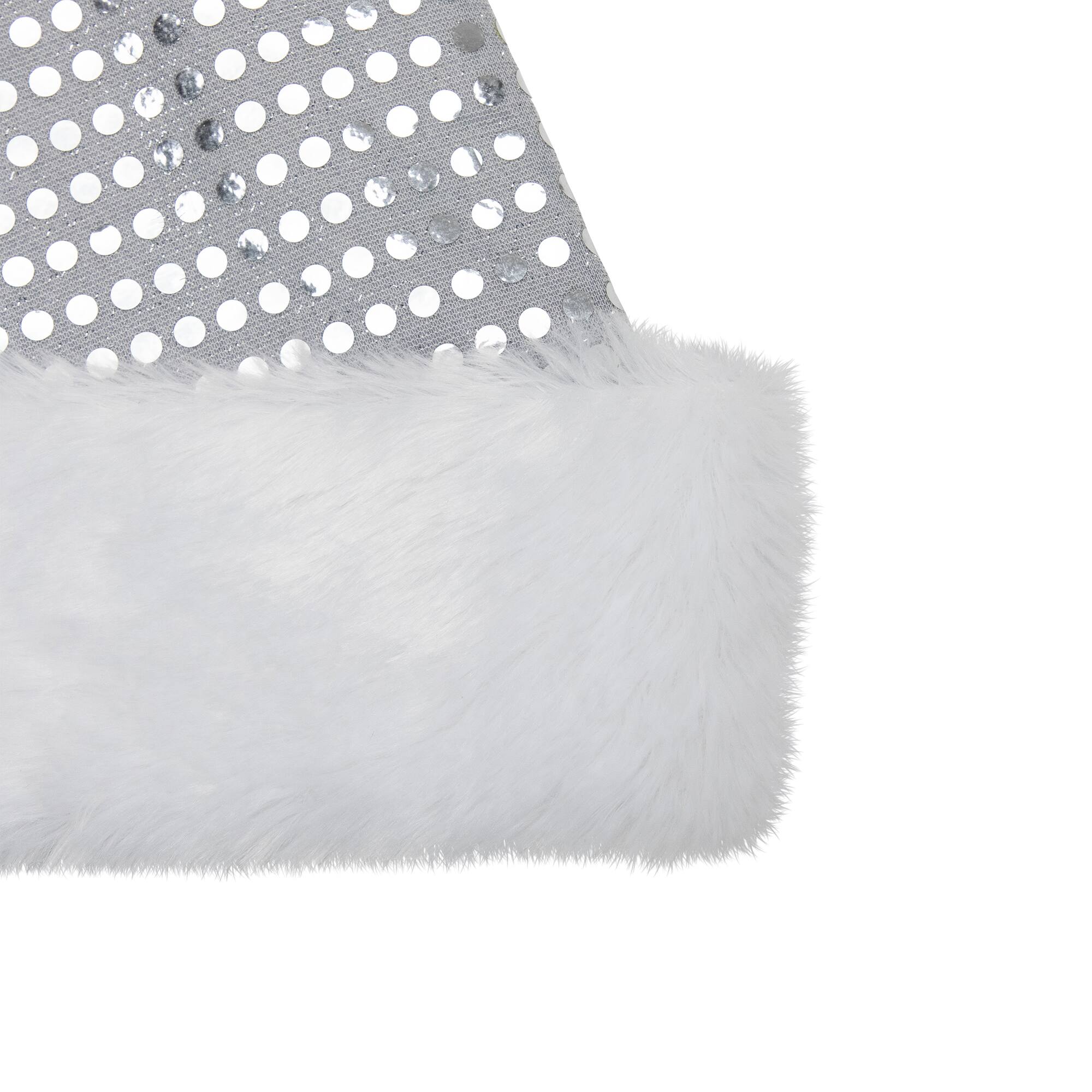 Alt View 6. Northlight - Unisex Adult Sequined Christmas Santa Hat with Cuff  - One Size - Silver and White - Silver.