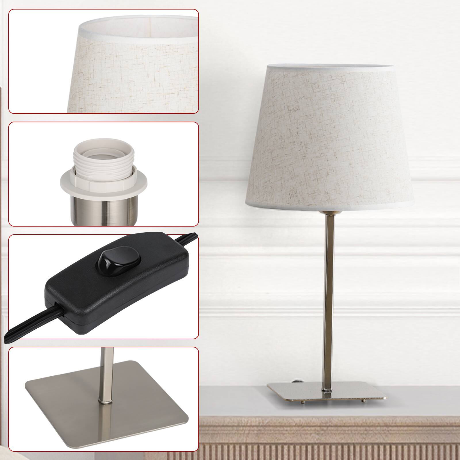Left. Oumilen - 18.8In Brushed Nickel Table Lamp with Linen Shade Modern Bedside Lamp with 67In Cord.
