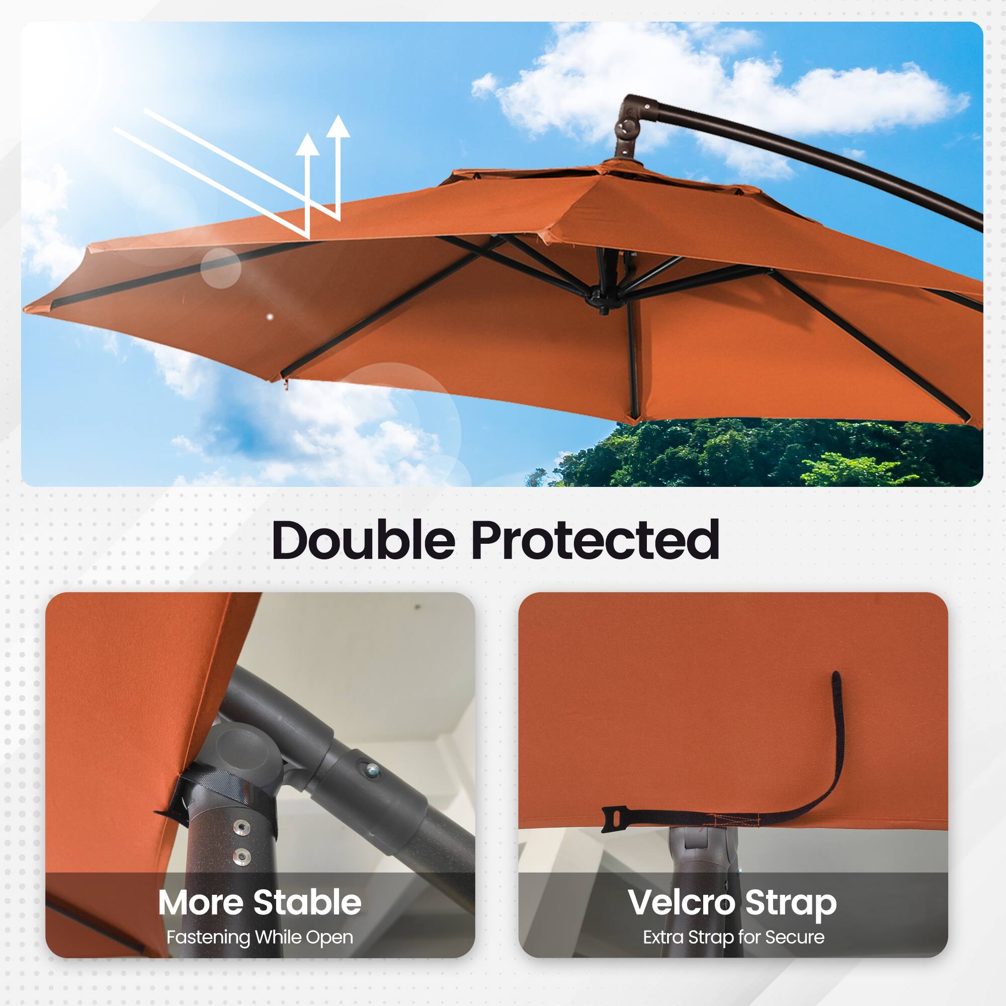 Double Protected

More Stable  
Fastening While Open

Velcro Strap  
Extra Strap for Secure