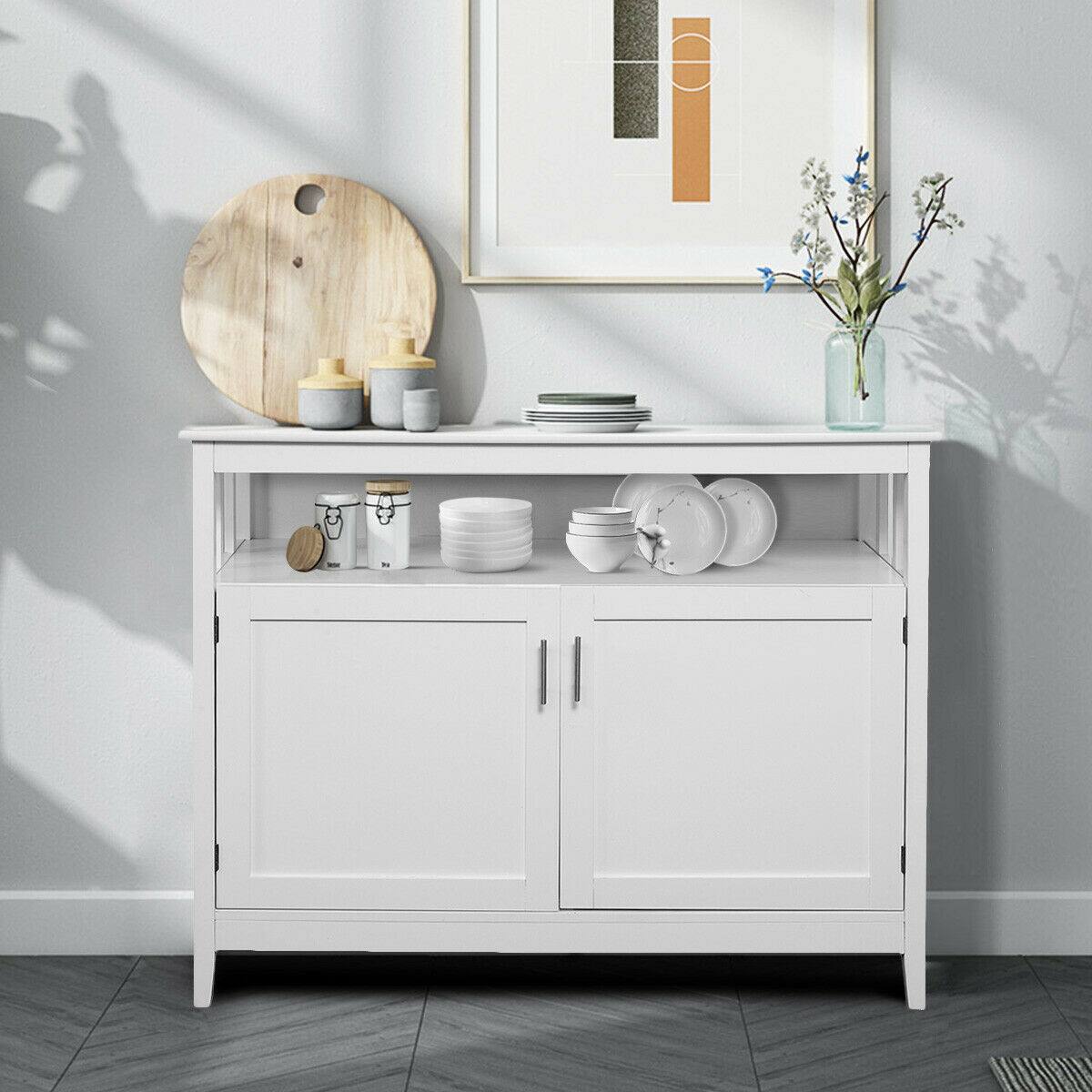 Alt View 1. Costway - Costway Modern Kitchen Storage Cabinet Buffet Server Table 36" Sideboard Dining Wood - White.
