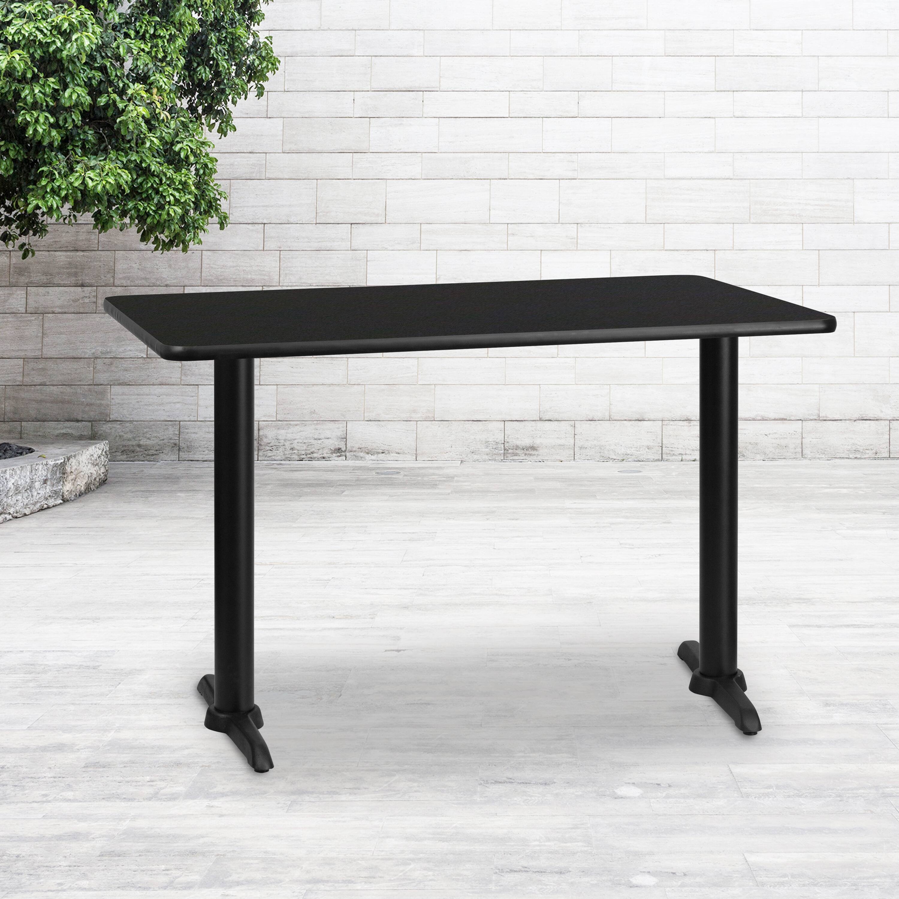 Angle. Flash Furniture - Stiles 30'' x 48'' Rectangular Black Laminate Table Top with 5'' x 22'' Table Height Bases - Black.