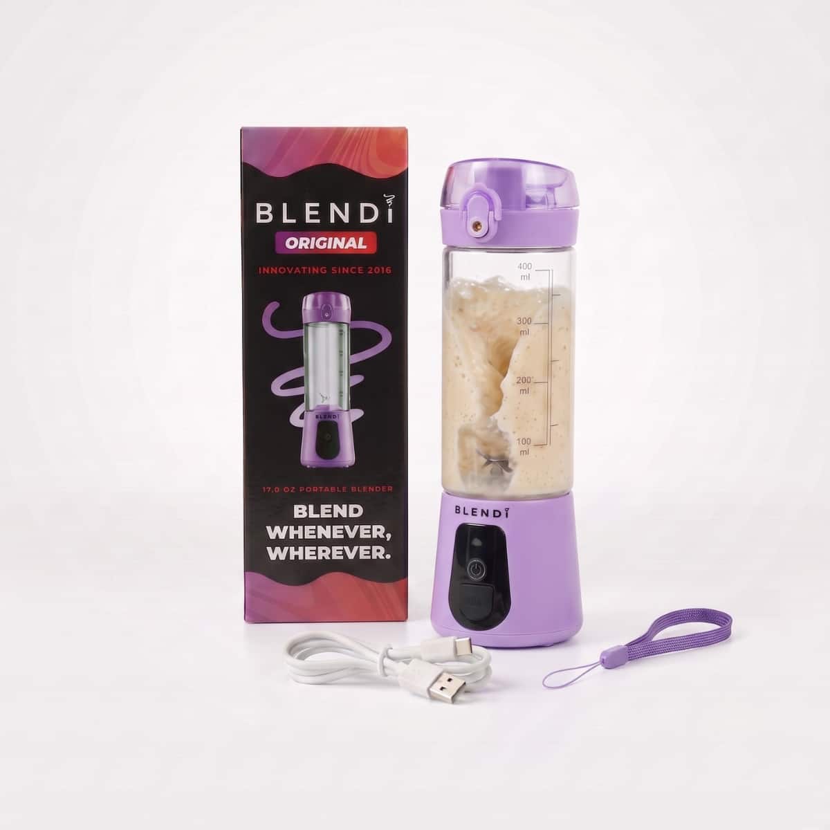 BLENDi - Lite 70W 17‑oz Portable Personal Blender & Drink Mixer for Protein Powders & Supplements - Purple
