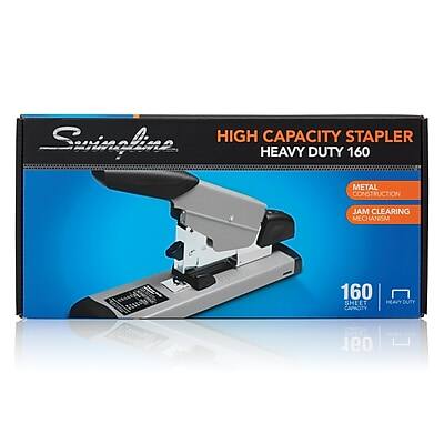 Sure, here is the corrected and grouped text:

**Swingline**

**HIGH CAPACITY STAPLER**  
**HEAVY DUTY 160**

- **METAL CONSTRUCTION**
- **JAM CLEARING MECHANISM**

**160 SHEET CAPACITY**  
**100 SHEETS PER STAPLE**

