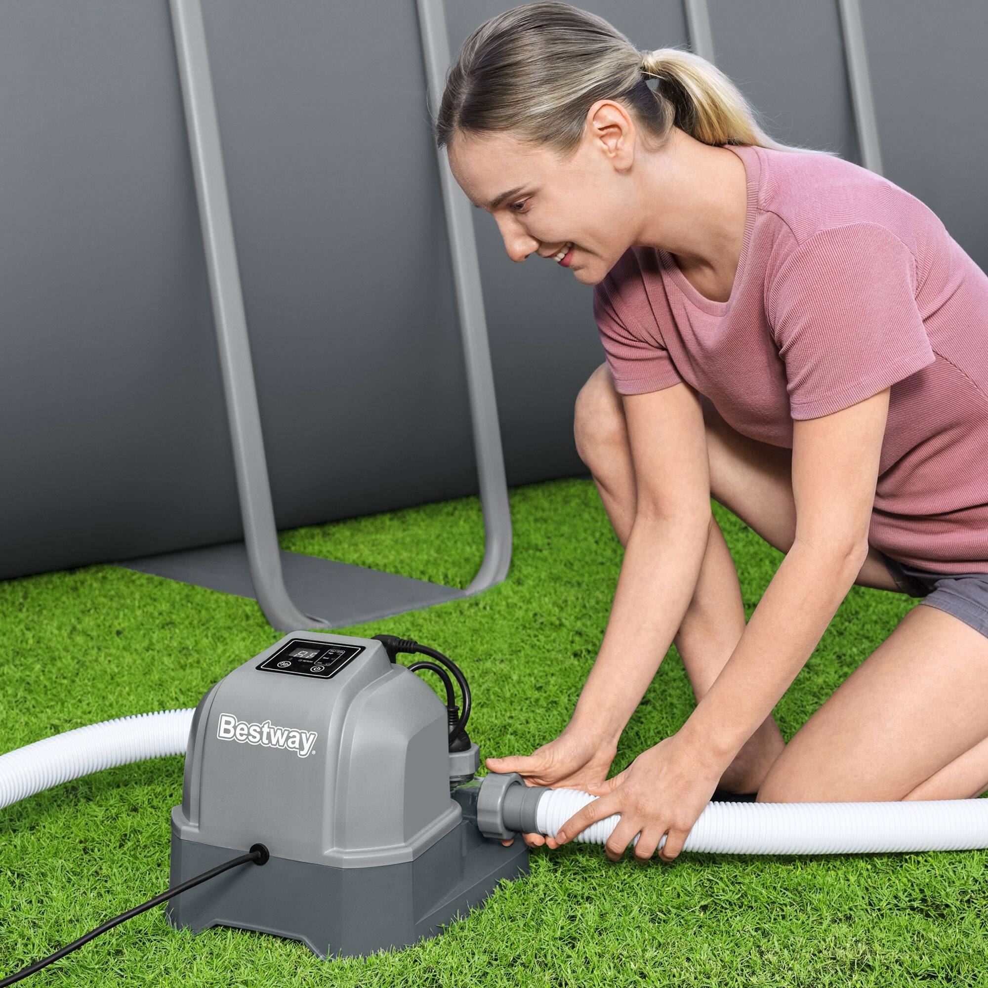 Alt View 10. Bestway - Bestway Flowclear Hydrogenic 6 G/H Digital Self Cleaning Saltwater Chlorinator - Gray.