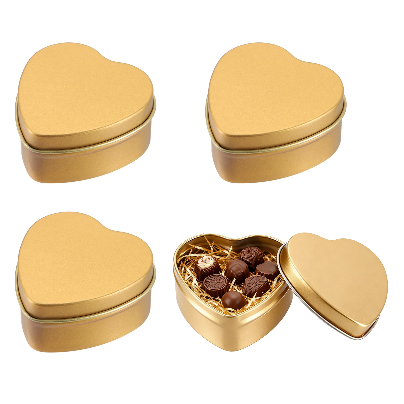 Unique Bargains - Metal Tin Box with Lid Heart Empty Container for Home Organizer Gifts Crafts - Gold