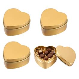 Unique Bargains - Metal Tin Box with Lid Heart Empty Container for Home Organizer Gifts Crafts - Gold
