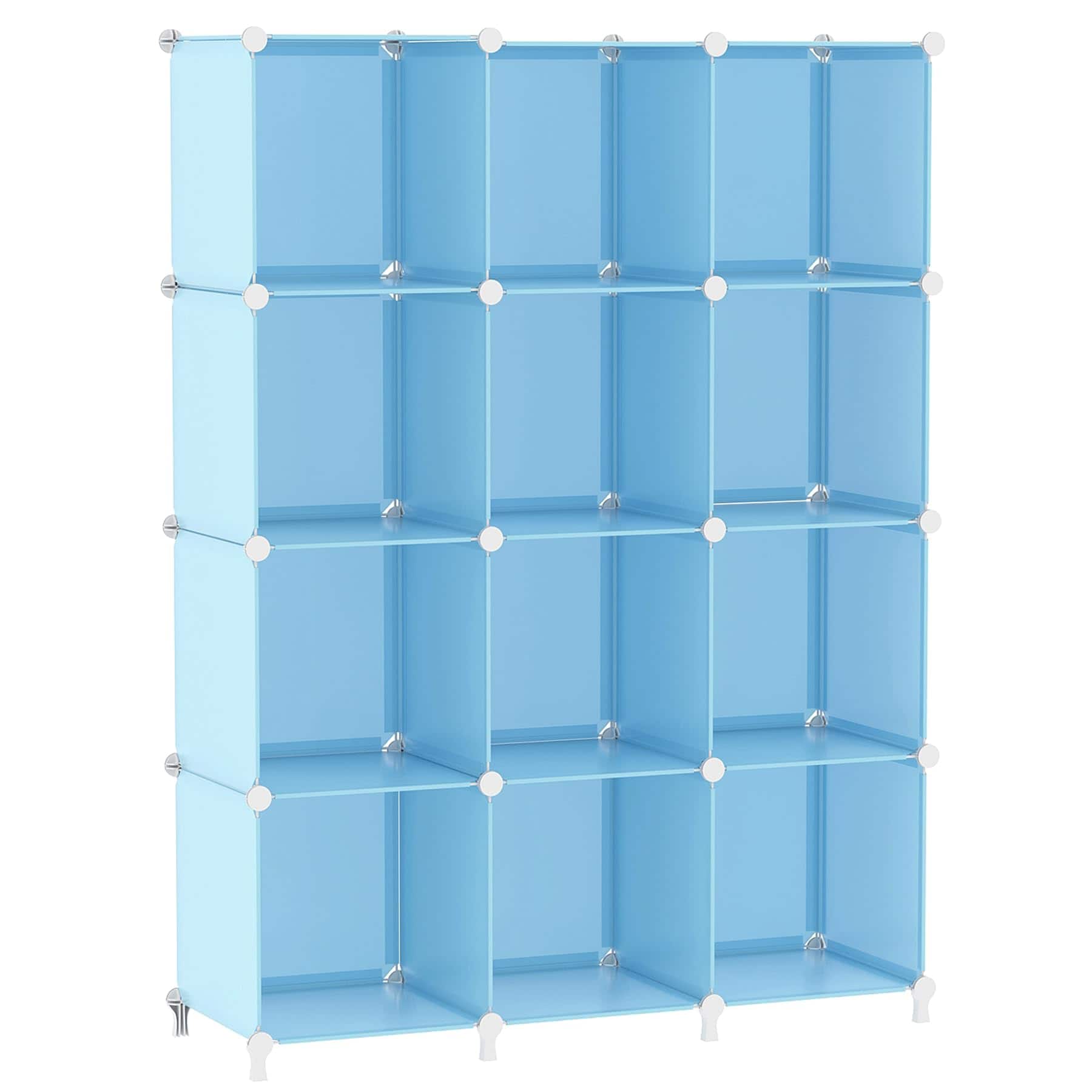 Empire DigiLabs - Cube Storage Organizer 12 Bookshelf Diy Plastic Closet Clothes Shelves With Wooden Mallet Stackable Solutio - Blue