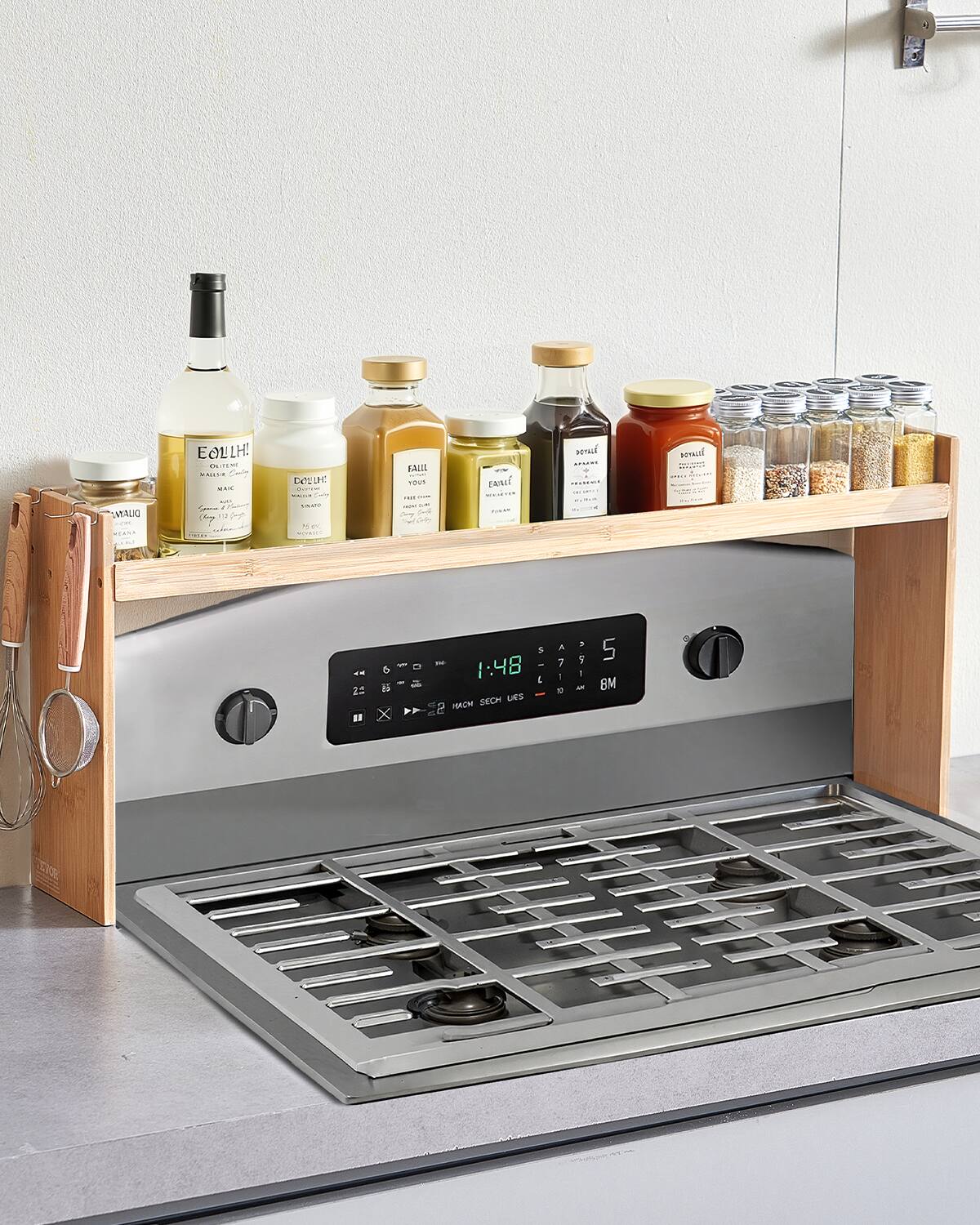 VEVOR - Over the Stove Shelf, Over Stove Spice Shelf for Kitchen Stove Top, Seasoning Shelves, Spice Organizer, Easy to Assemble - Bamboo