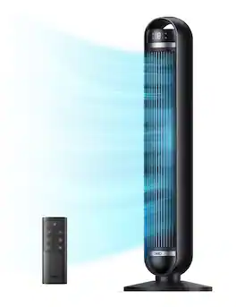 Dreo - Tower Fan, 27ft/s Velocity Quiet Floor Fan, 90° Oscillating Fans for Indoors with 8 Speeds, Remote Control, Nomad DC - Black