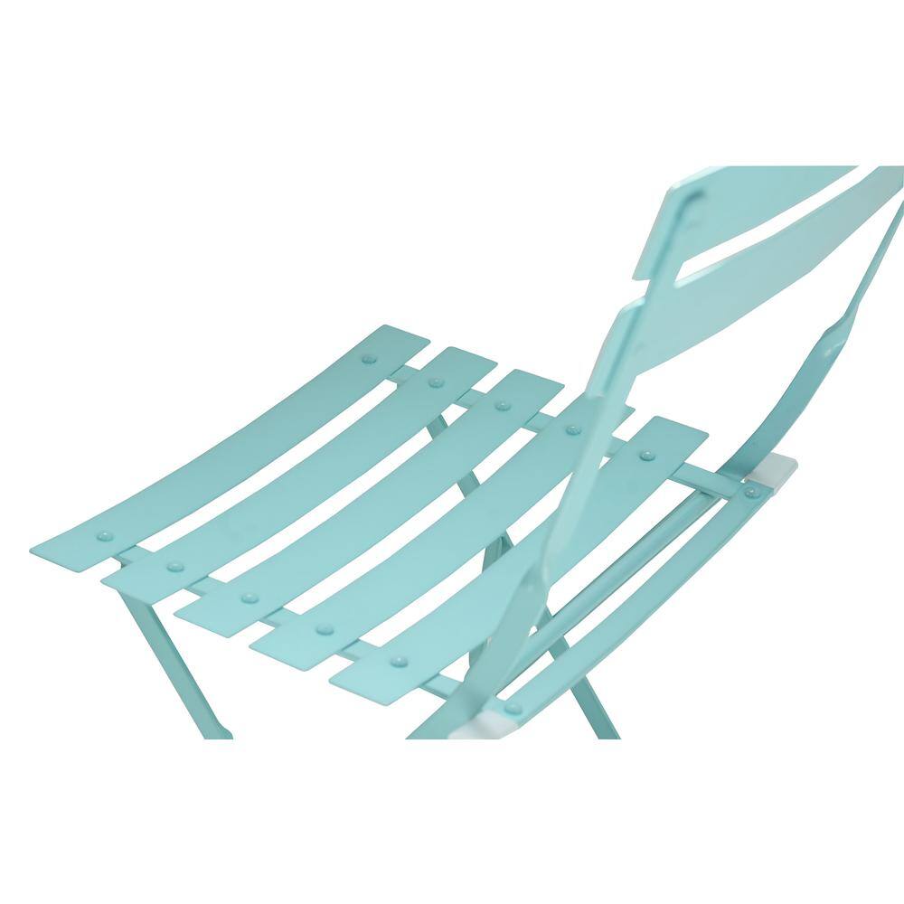 Back. Carolina Chair & Table - Bistro Folding Outdoor Chair Set - Set of 2 - Teal - Blue.