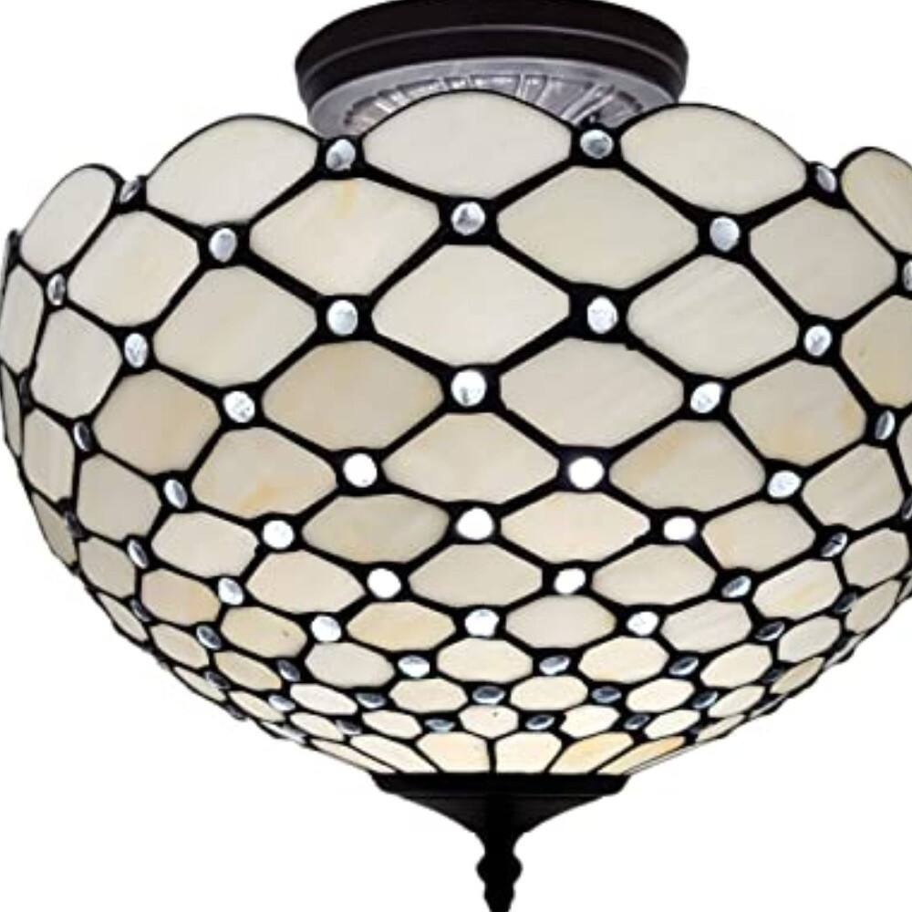 Back. Hivvago - Hivvago Black and White Tiffany Style Two Light Semi Flush Ceiling Lamp - Black, White.