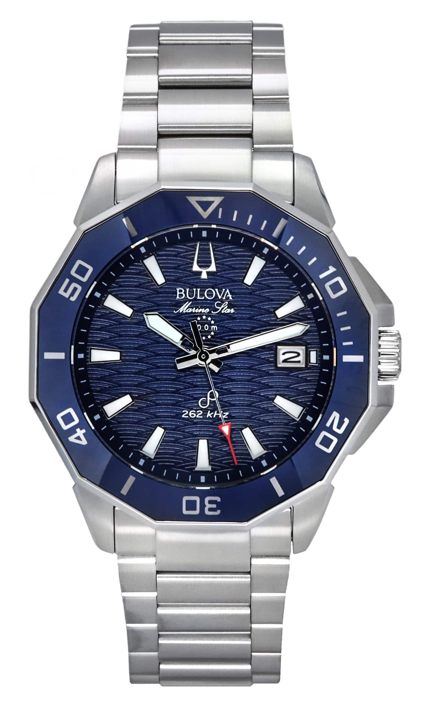 Bulova - Marine Star Precisionist Quartz 96B433 200M Diver Mens Watch Stainless Steel Blue Dial - Silver, Blue