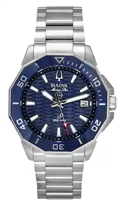 Bulova - Marine Star Precisionist Quartz 96B433 200M Diver Mens Watch Stainless Steel Blue Dial - Silver, Blue