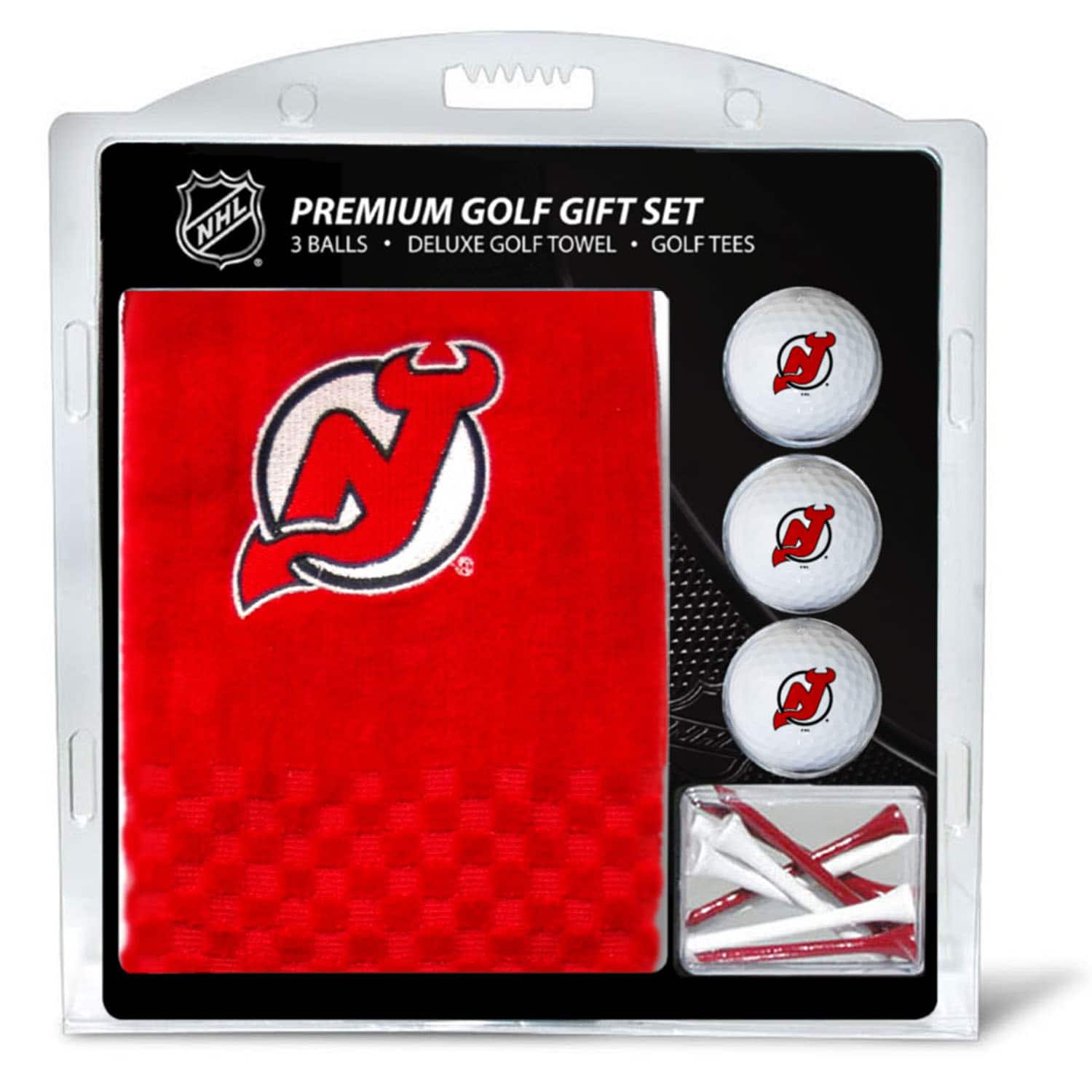 NHL PREMIUM GOLF GIFT SET  
3 BALLS • DELUXE GOLF TOWEL • GOLF TEES