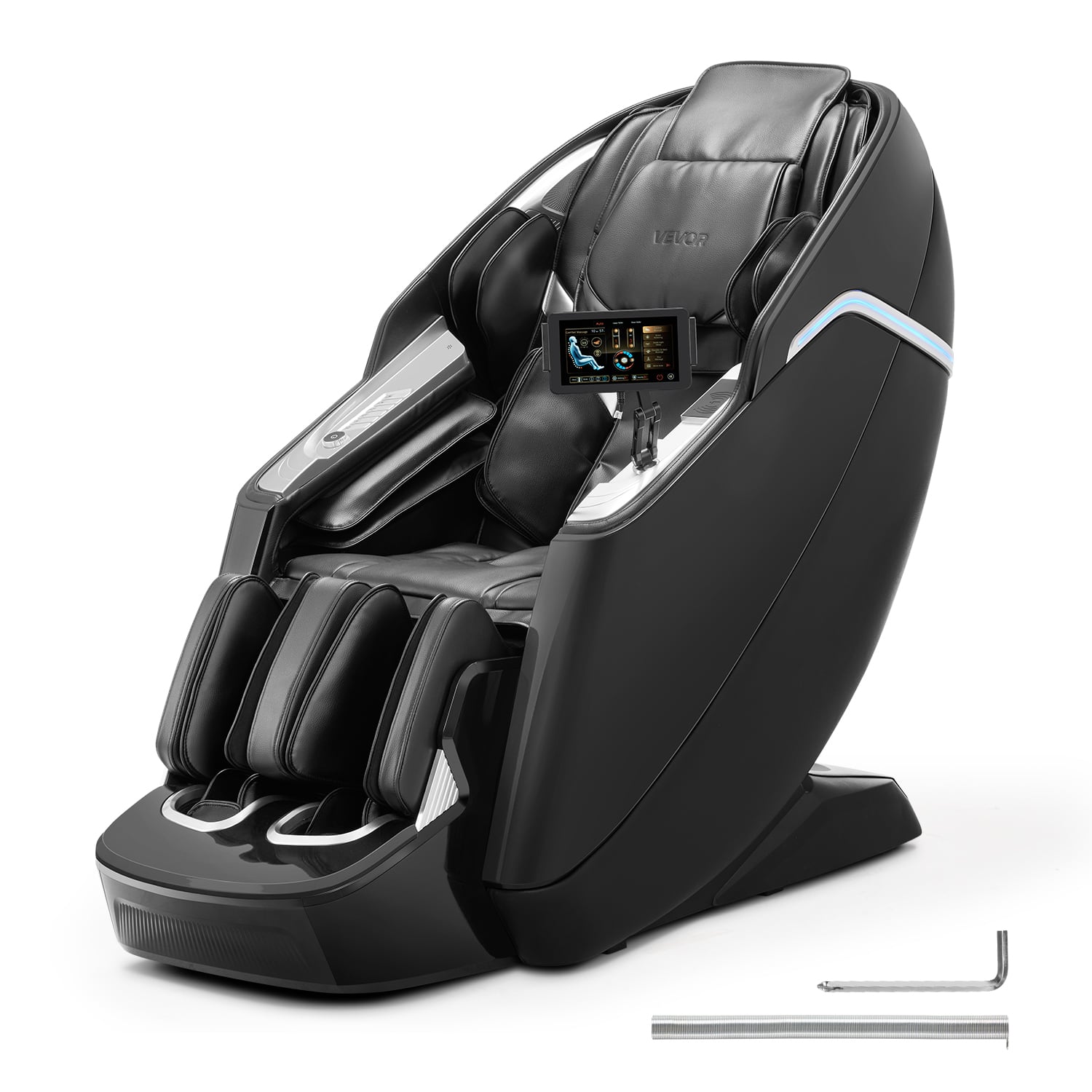 Front. VEVOR - Dual-Core 4D+3D Full Body Massage Chair,  with Extended SL Track, Deep Yoga Stretch, Electric Extendable Footrest, TFT - Black.