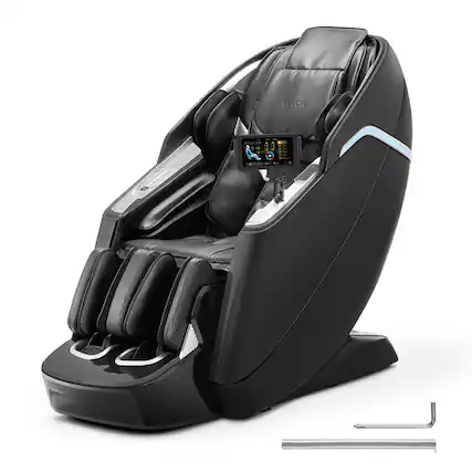 Front. VEVOR - Dual-Core 4D+3D Full Body Massage Chair, with Extended SL Track, Deep Yoga Stretch, Electric Extendable Footrest, TFT - Black.