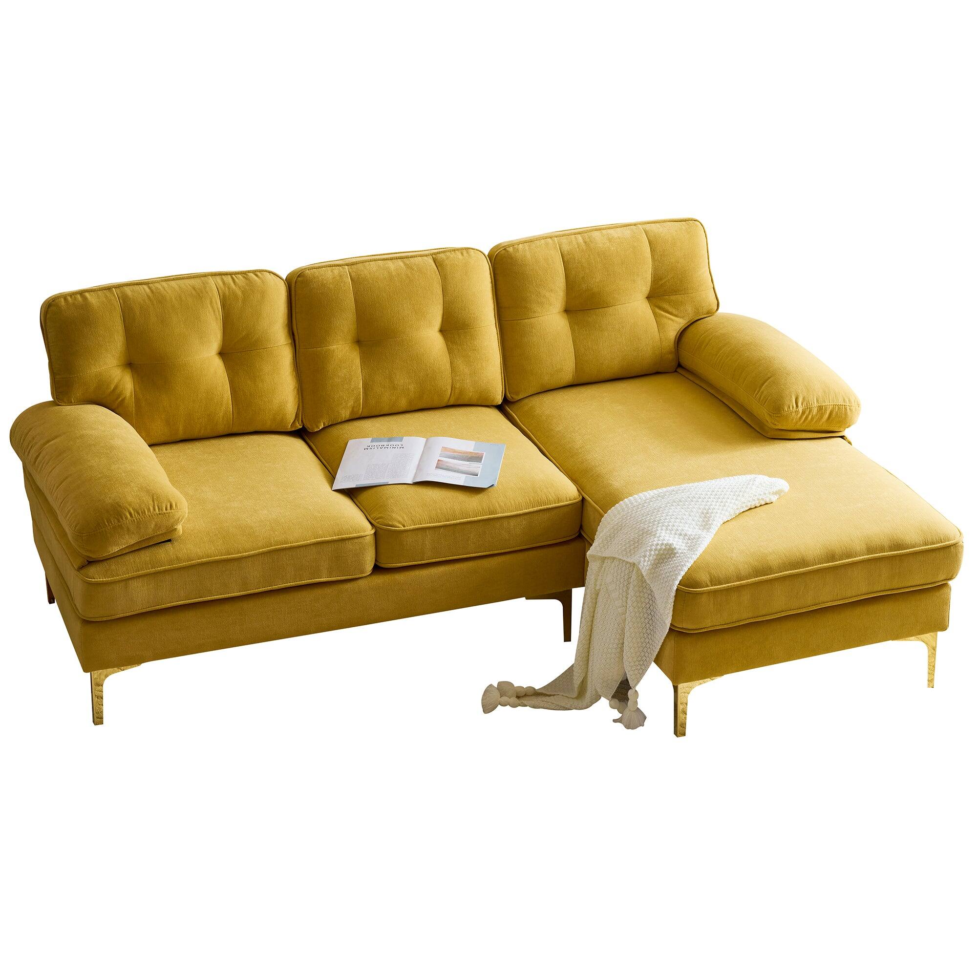 Alt View 1. Boyel Living - 82.6 inch Modern Sectional Sofas Couches Velvet L-Shaped Couches for Living Room Bedroom in Yellow - Yellow.