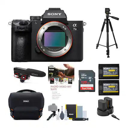SONY α7 III
E-mount
KOAH
Focus
PHOTO-VIDEO-ART SUITE
- Photoshop 2021
- Premiere Pro 2021
- After Effects 2021
- Lightroom 2021
- AetherShot Pro 8
SanDisk Ultra 128 GB 100 MB/s
KOAH
- Tripod
- Camera Bag
- Cleaning Kit
- Battery Charger
- Memory Cards (2x)
- Other Accessories