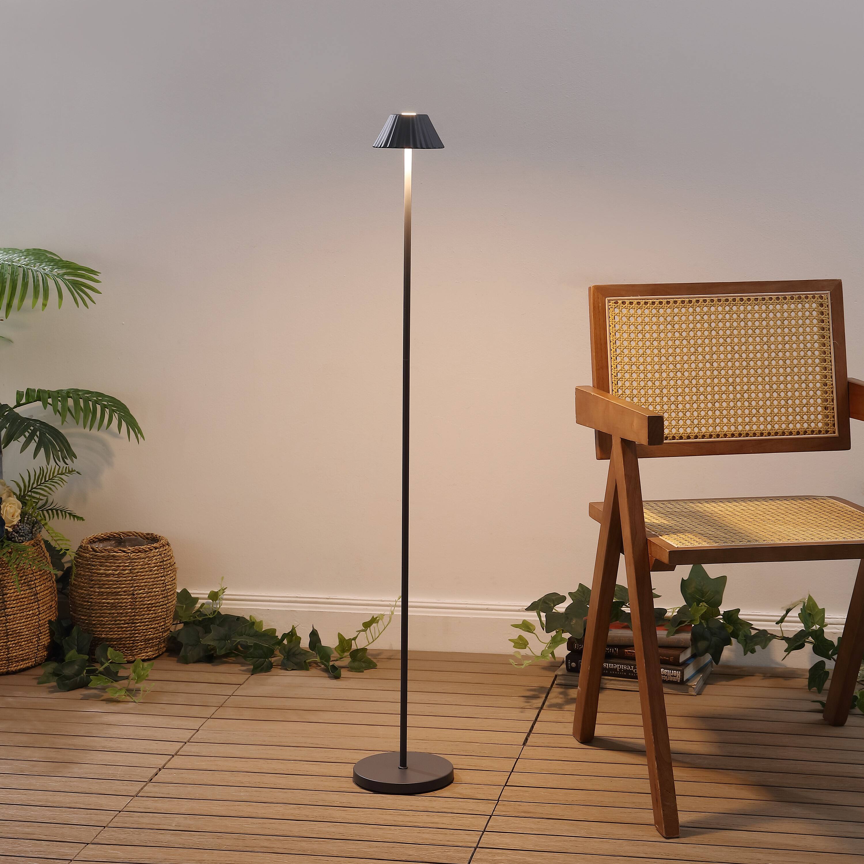 Alt View 1. Jonathan Y - Mallory 44" Modern Indoor/Outdoor Iron Pleated Shade Rechargeable/Cordless Dimmable Integrated LED Floor Lamp, Grey - Gray.