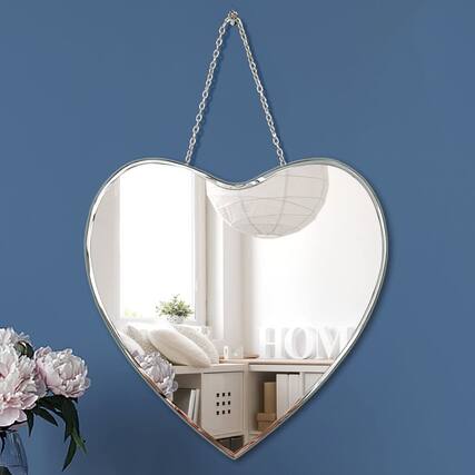 Front. Comfort Essence - Heart Shaped Mirror With Iron Chain For Wall Decor - Hang Real Glass Frameless Decorative Glam MirrorProduct - 1 Piece.