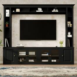 CheryLife - 92 in. 4-Piece Modern Entertainment Center Wall Unit with Bookshelves for TVs Up to 80" - Black