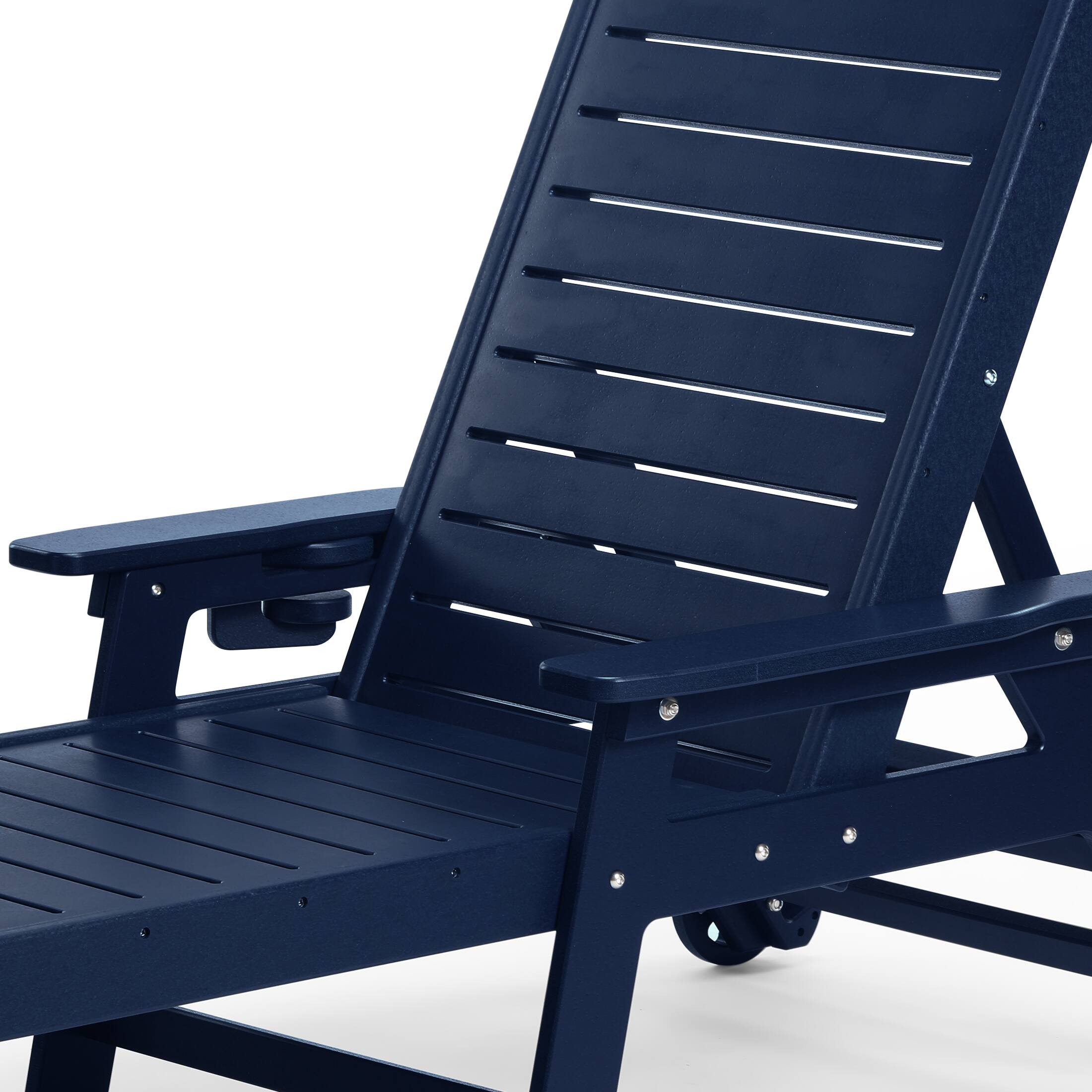 Alt View 3. WestinTrends - WestinTrends Aruba Outdoor HDPE Patio Chaise Lounges With Wheels & Cup Holder (Set of 4) - Navy Blue.