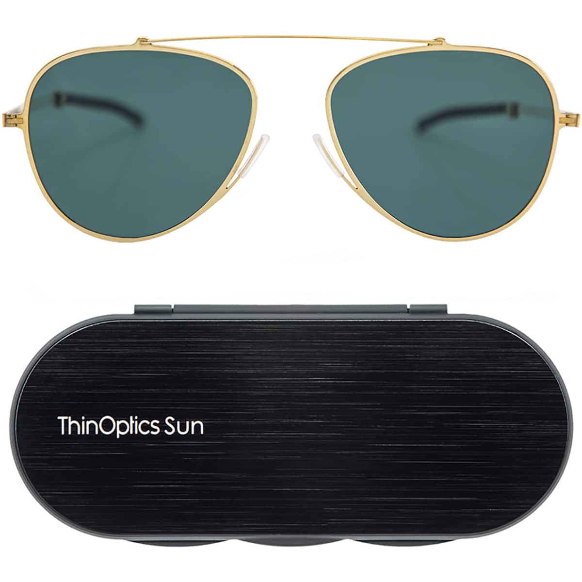 ThinOptics - Suns-Aviator frame Sunglasses with green lens - Gold