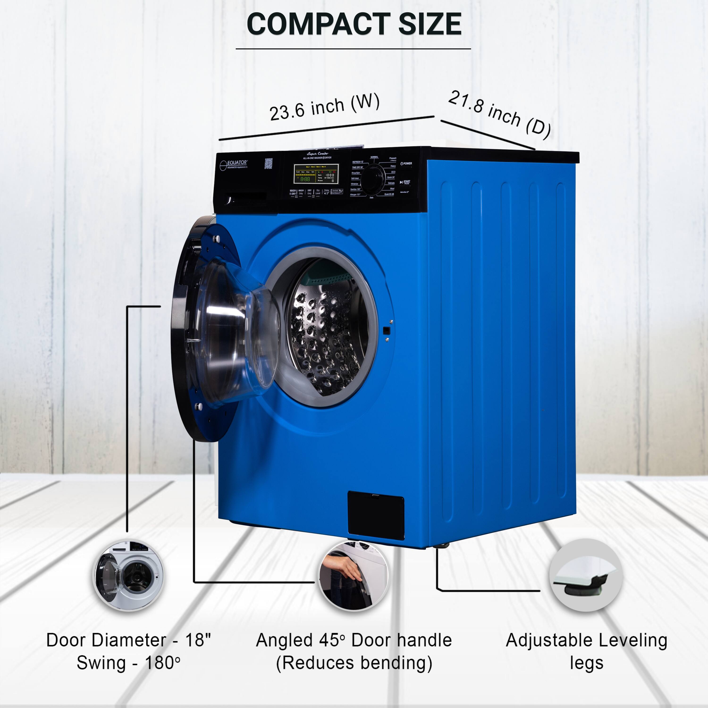 COMPACT SIZE  
23.6 inch (W) - 21.8 inch (D)  
Door Diameter - 18"  
Swing - 180°  
Angled 45° Door handle (Reduces bending)  
Adjustable Leveling legs