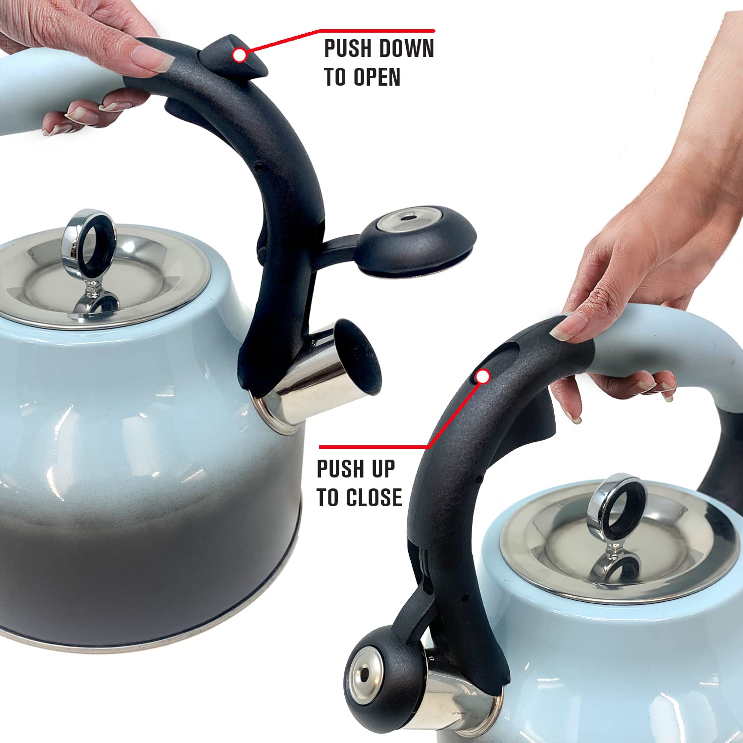 PUSH DOWN TO OPEN  
PUSH UP TO CLOSE