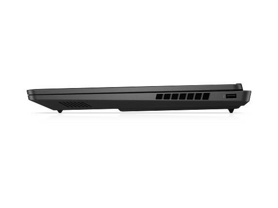 Left. HP OMEN - OMEN Gaming Laptop 16", Windows 11 Home,  AMD Ryzen™ AI 7, 16GB RAM, 1TB SSD, NVIDIA® GeForce RTX™ 5060 - Shadow black, black chrome logo.