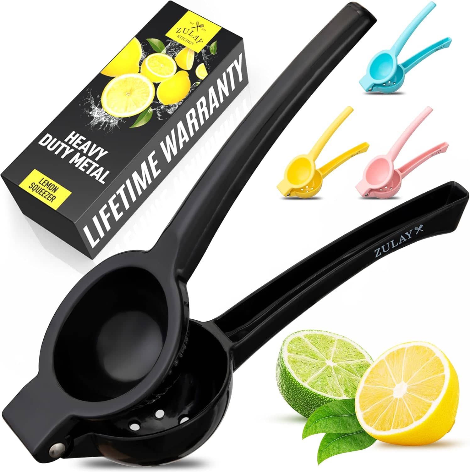 Zulay Kitchen - Metal Lime Squeezer – Heavy-Duty Citrus Juicer for Maximum Juice Extraction - Black