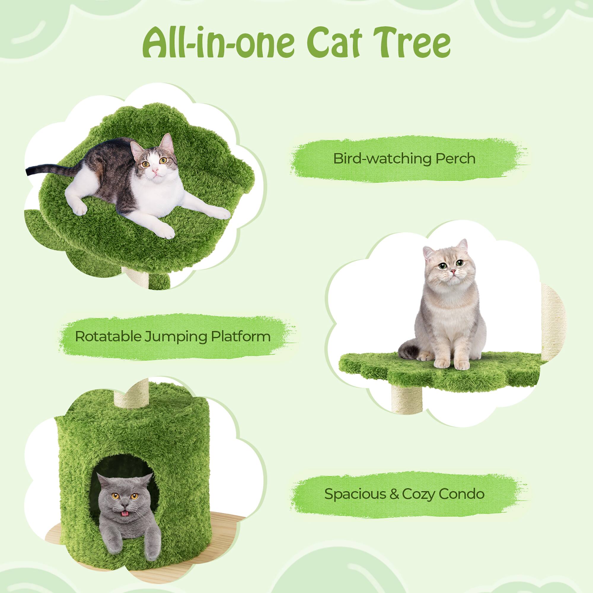 All-in-one Cat Tree

- Bird-watching Perch
- Rotatable Jumping Platform
- Spacious & Cozy Condo