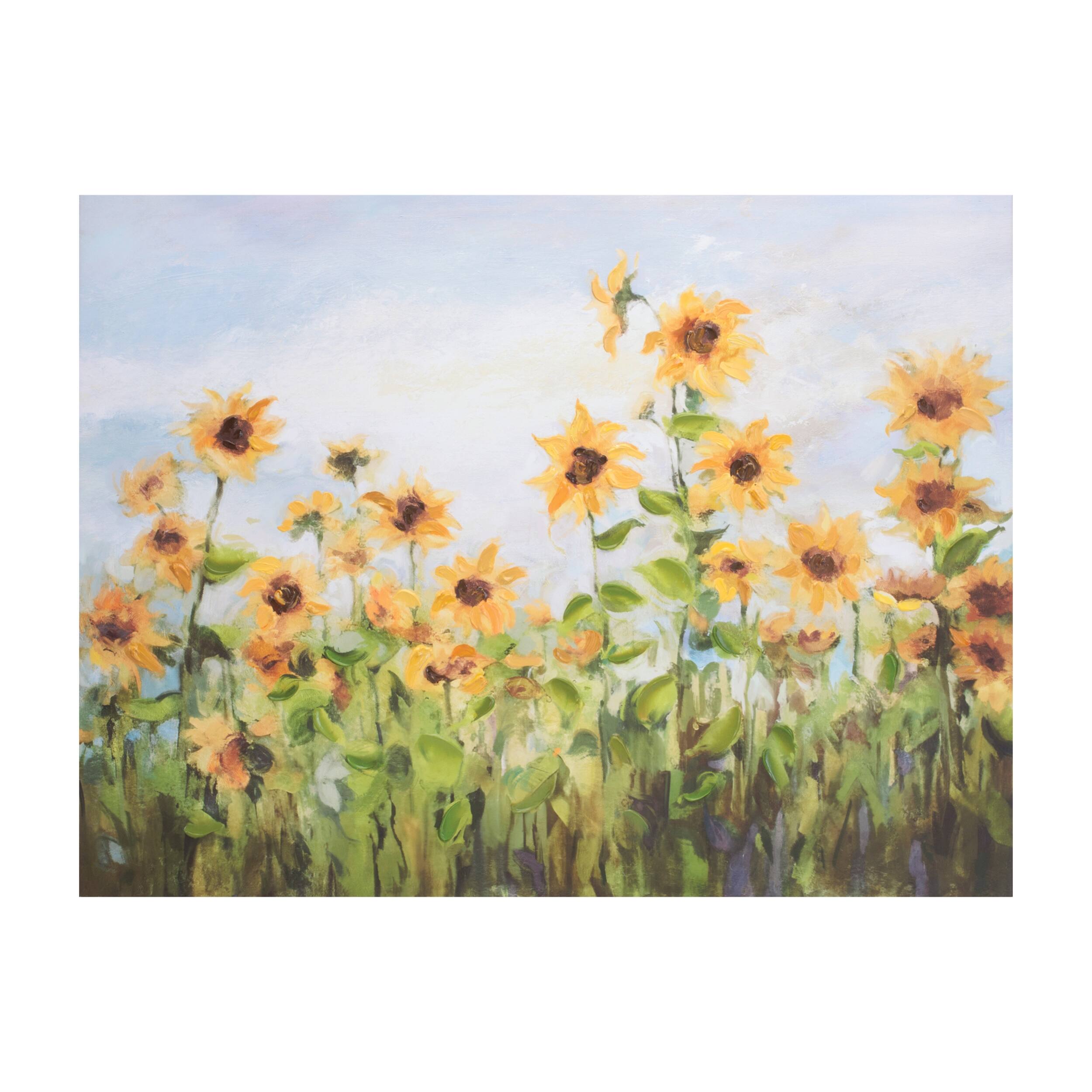 Front. BreeBe - Sunflower Field Canvas Wall Art 32"L - Yellow, Green.