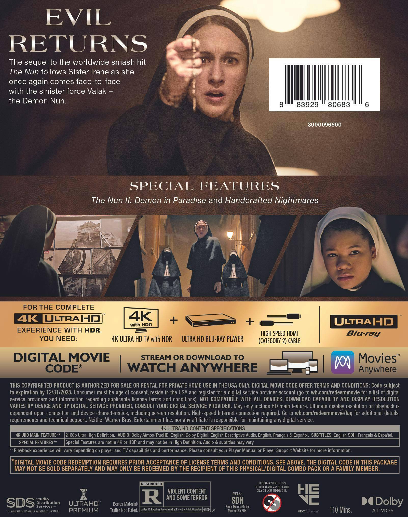 Back. The Nun II   - 4K Blu-Ray.