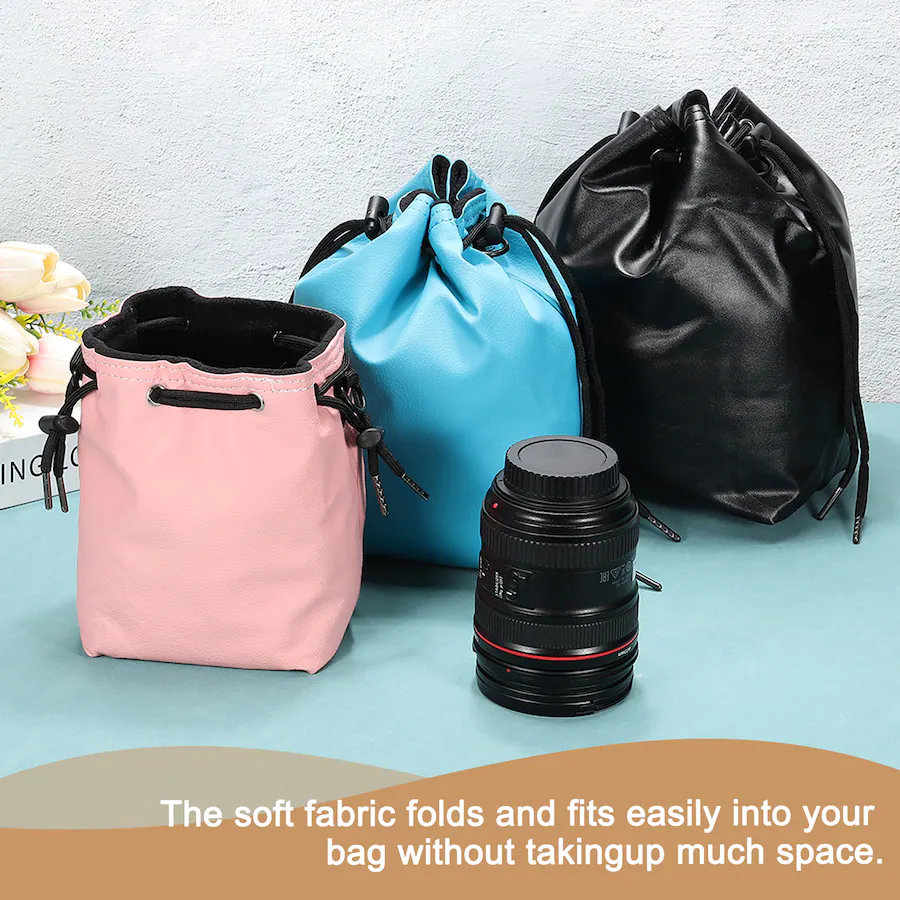 Unique Bargains PU Leather Drawstring Camera Bag, Small Protective Lens ...