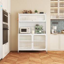 Anysun - Tall Pantry Cabinet with Glass Doors & Adjustable Shelves, Storage Cupboard for Kitchen, Dining Room or Living Room - White