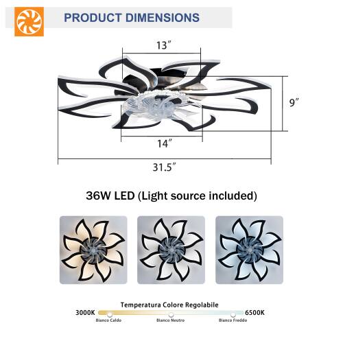 PRODUCT DIMENSIONS  
13" 9" 14" 31.5"  
36W LED (Light source included)  
Temperatura Colore Regolabile  
3000K Bianco Caldo  
6500K Bianco Neutro  
Bianco Freddo
