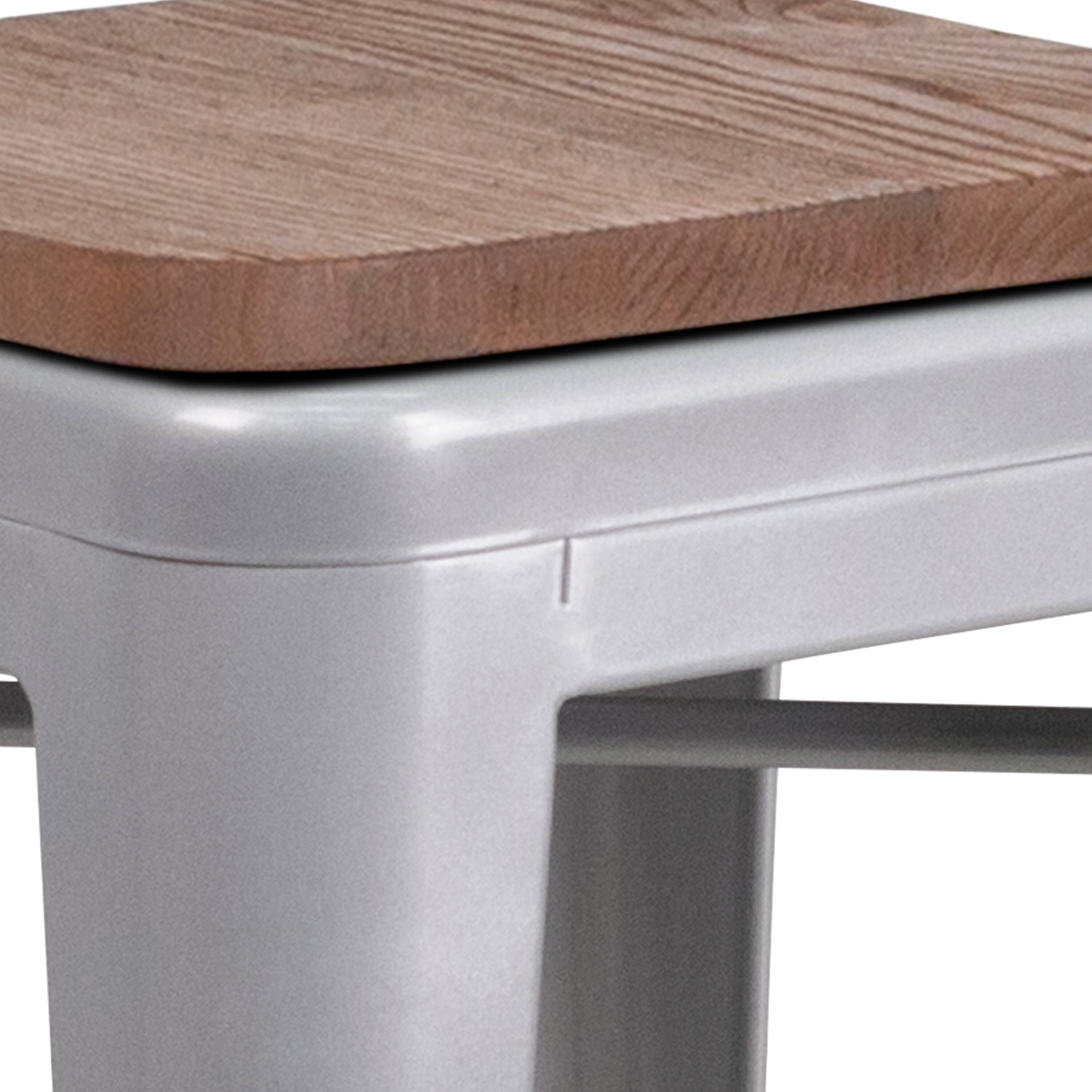 Alt View 7. Emma + Oliver - 30"H Backless Metal Barstool with Wood Seat - Silver.