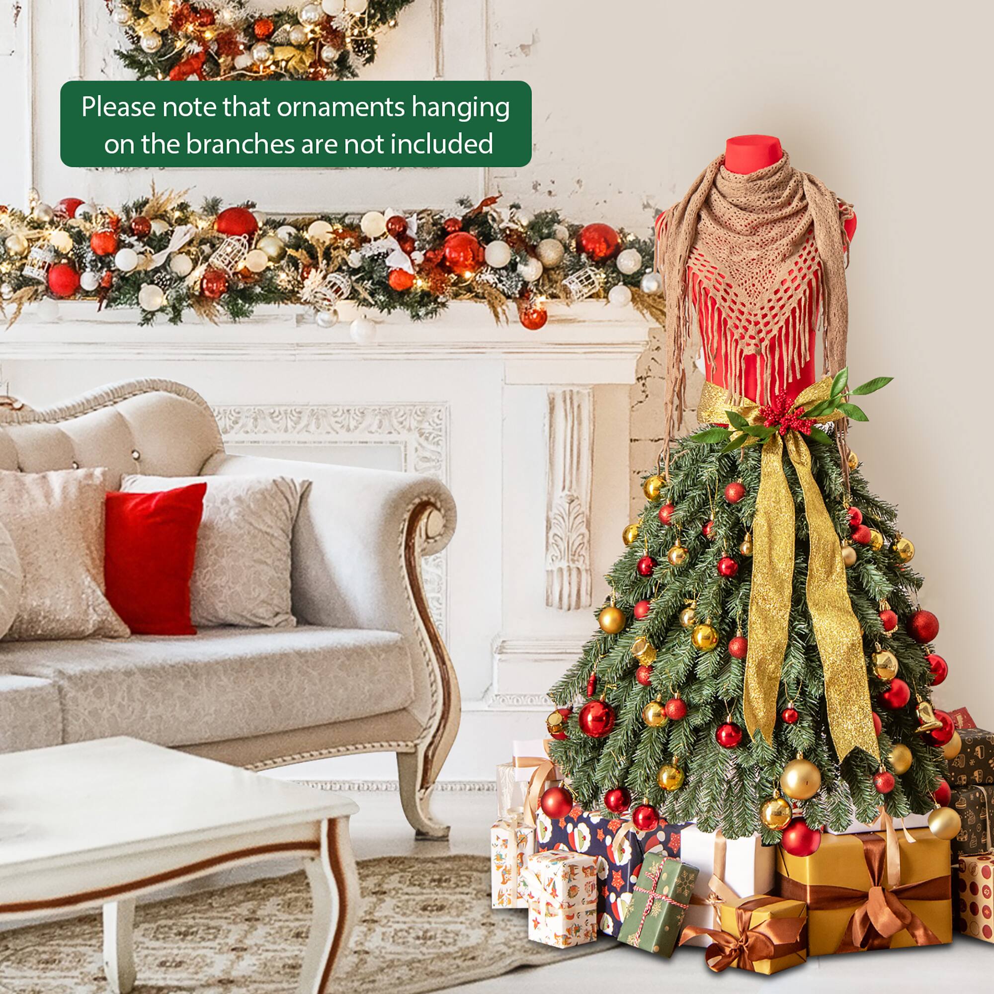 Please note that ornaments hanging on the branches are not included.