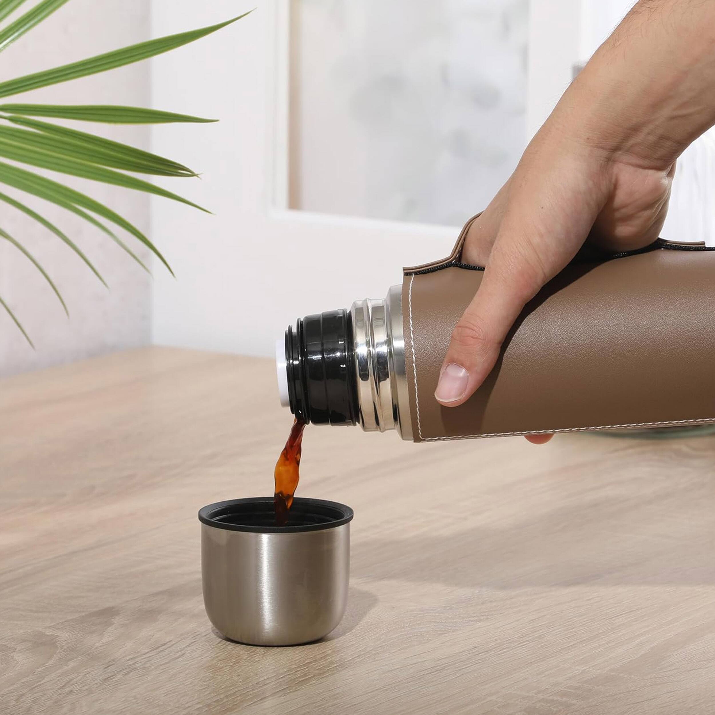Alt View 3. Mr. Coffee - Mr. Coffee Leatherette Stainless Steel 23oz Thermal Bottle with Lid in Brown - Brown.