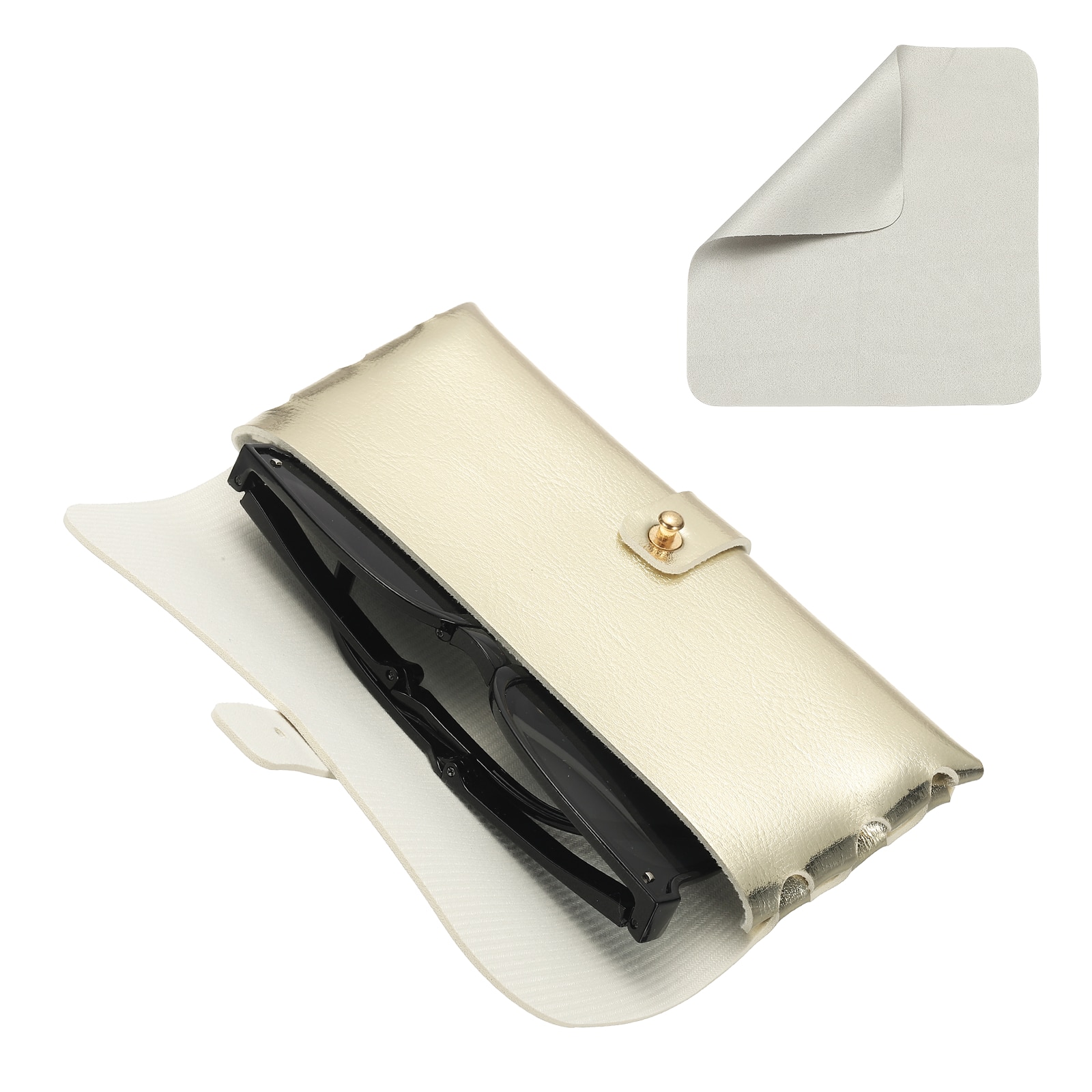 "Unique Bargains - Leather Eyeglass Case 6.6x1.1x3"" Portable Pouch with Strap & Cleaning Cloth - Gold" price history on PriceWatchPro