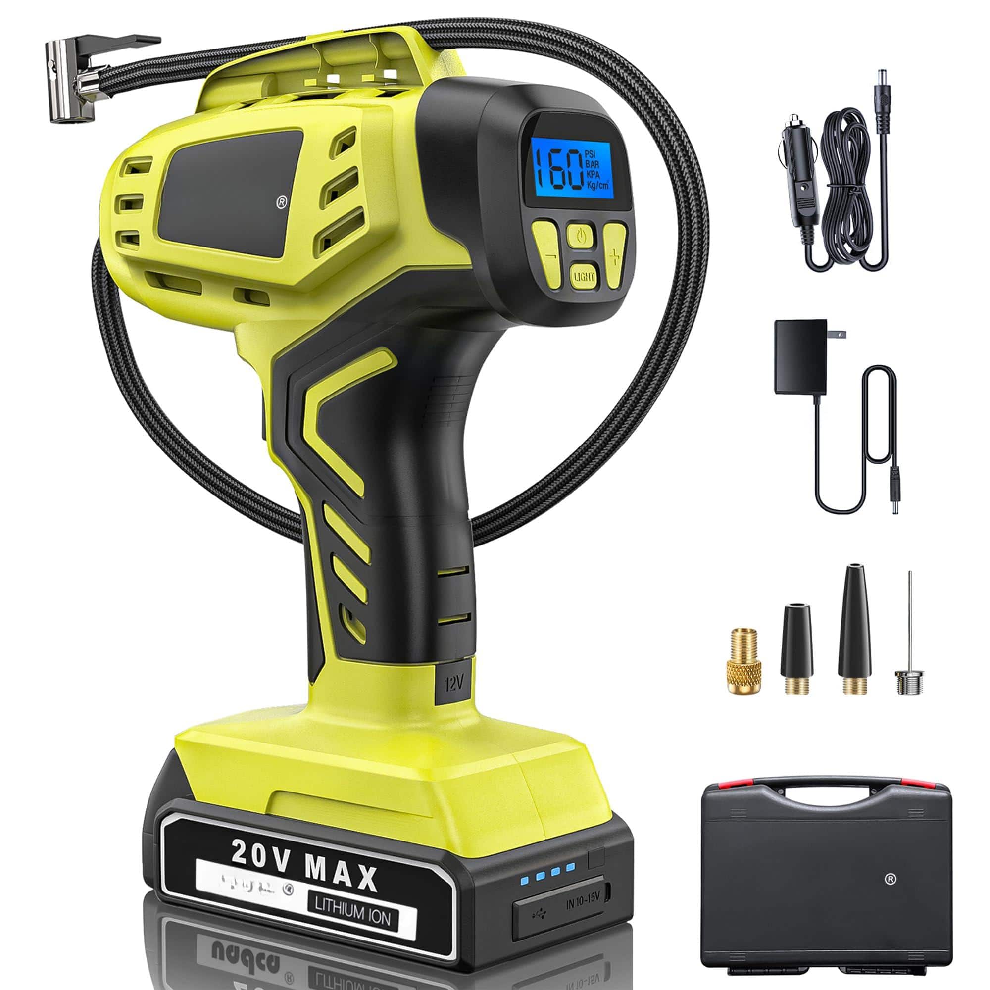 JETRANSPORT - Tire Inflator Portable Air Compressor 160psi Handheld Pump 20v Rechargeable With 12v Car Power Adapter Digi - Default